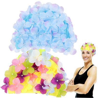 WHAMVOX Floral Bathing Hat for Women 3D Swim Cap Women's Swimming Hat Elastic Fit