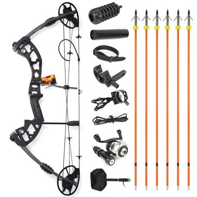 Compound Bow Kit, Bowfishing Bow Kit with Bowfishing Reel and Bowfishing Arrow,Draw Weight 30-70 Lbs, Draw Length 23.5-30.5 inches, 320 Fps SpeedRight Handed Compound Bow Fishing Kit (Black)