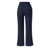 YOLAI Women's Solid Color Loose Casual Pants Wide Leg Cotton Linen Pants Drawstring Elastic Waist Trousers with Pockets (Blue, S) view 2