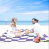 ZFUNCING Abstract Purple White Checker Beach Blanket Extra Large 95x80in Outdoor Waterproof Sandproof Picnic Blankets with Stakes Lightweight Beach Mat for Camping Travel Hiking,Distortion Aesthetic view 4