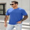 JMIERR Mens Muscle Slim Fit Button Henley Shirts Summer Crewneck Short Sleeve Longline Fitted T-Shirt Gym Workout Athletic Tees Shirt for Men, L, Blue2 view 3