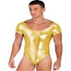 CHICTRY Mens Shiny Patent Leather Bodysuit Short Sleeve One-Piece Leotard Dancewear Swimwear Gold XX-Large view 1