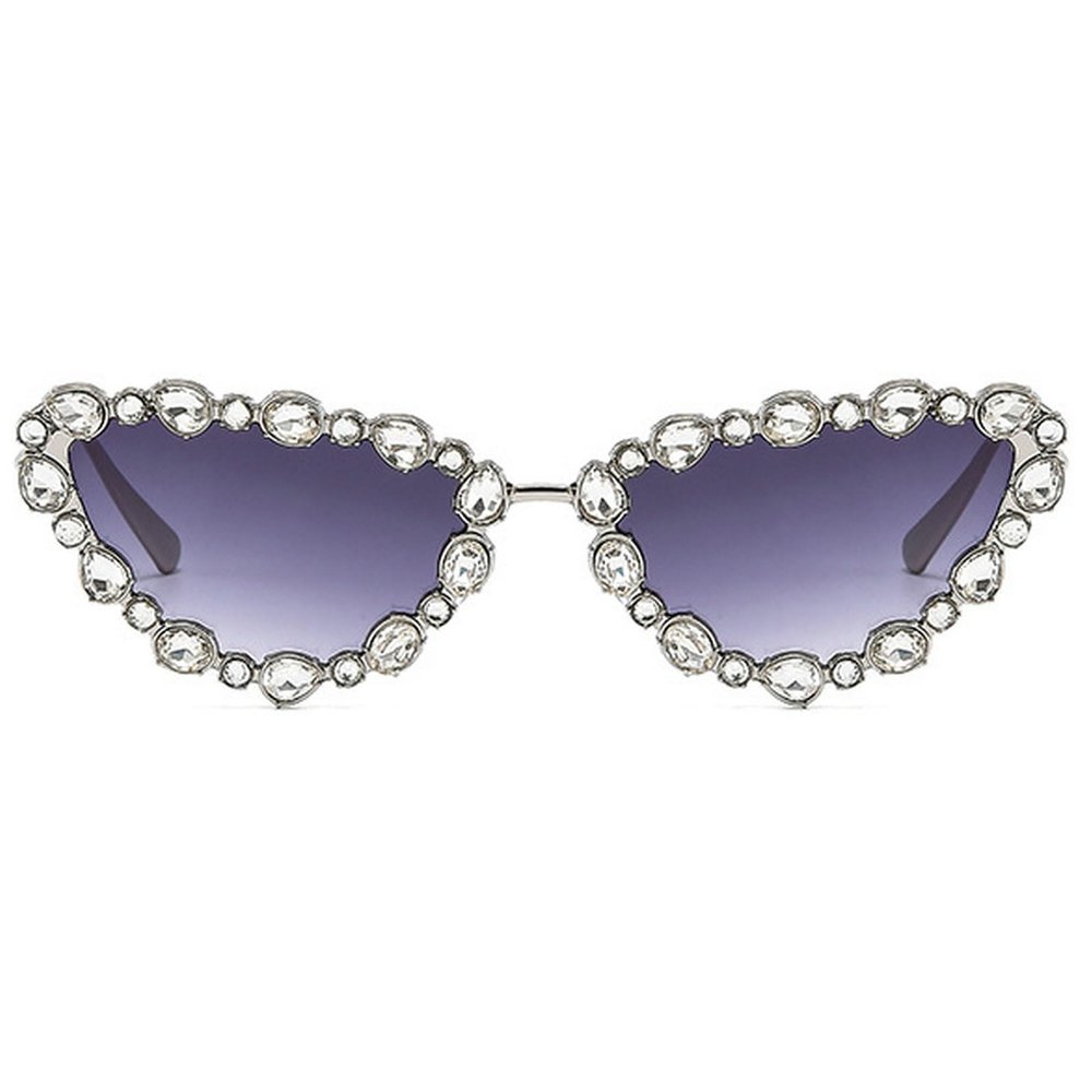 Full Crystal Shiny Cat Eye Sunglasses For Women Vintage Fashion Luxury Rhinestone Sun Glasses Female Elegant Shades (gray)