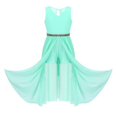 Alvivi Big Girls Halter-Neck Floral Lace Junior Bridesmaid Romper Dress Wedding Party Ball Prom Evening Long Gowns Mint_Green V Neck 12 Years