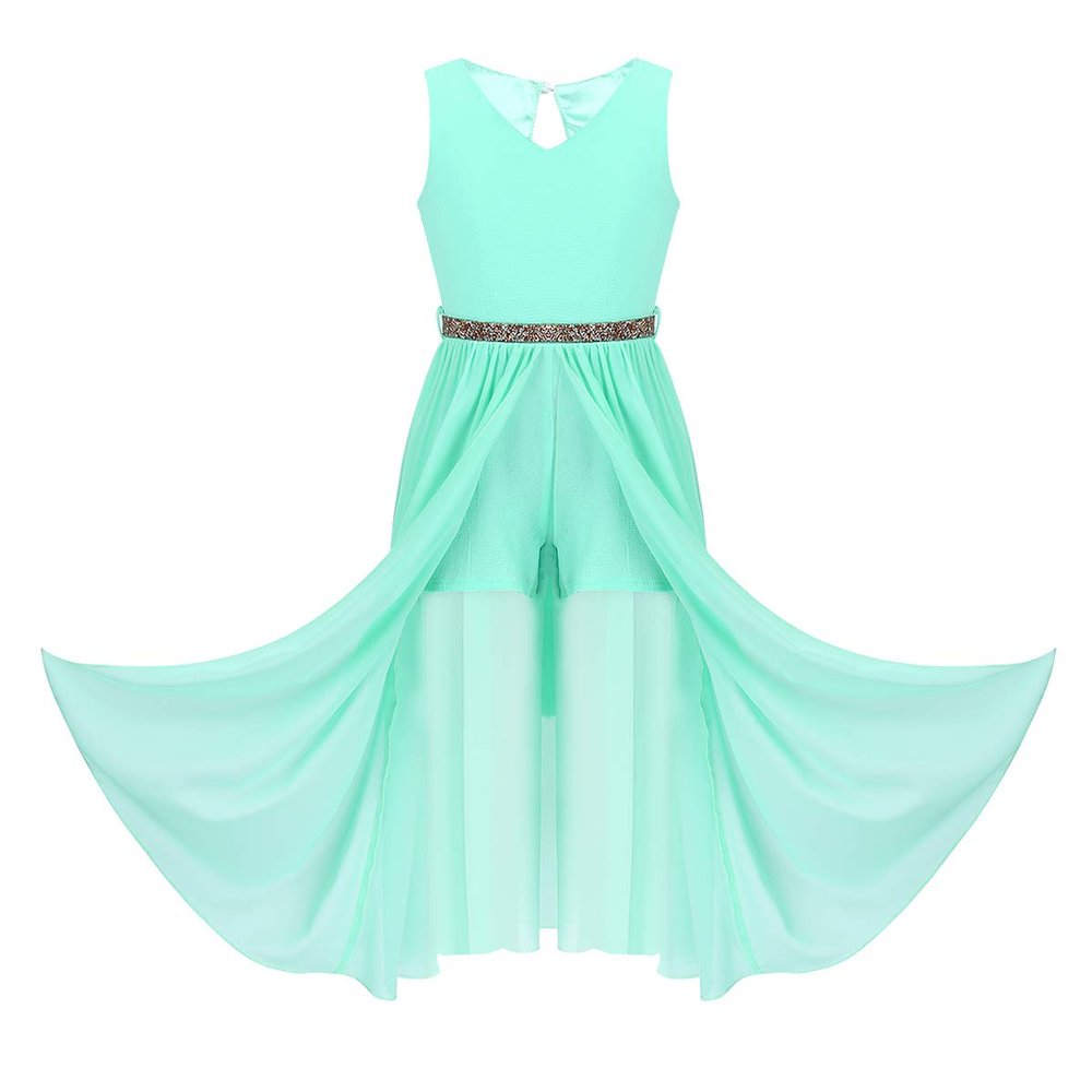Alvivi Big Girls Halter-Neck Floral Lace Junior Bridesmaid Romper Dress Wedding Party Ball Prom Evening Long Gowns Mint_Green V Neck 12 Years
