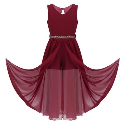 Alvivi Big Girls Halter-Neck Floral Lace Junior Bridesmaid Romper Dress Wedding Party Ball Prom Evening Long Gowns Burgundy V Neck 8 Years