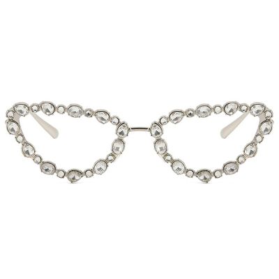 Full Crystal Shiny Cat Eye Sunglasses For Women Vintage Fashion Luxury Rhinestone Sun Glasses Female Elegant Shades (silver&clear)