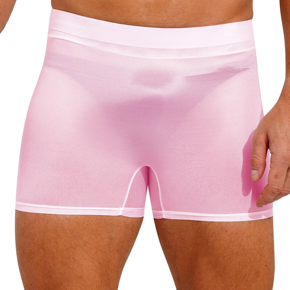 Miutii Mens Sheer Silky Shorts Low Rise Stretchy Short Pants Underwear Nightwear Yoga Sportwear Pink One Size