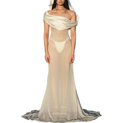 Sexy See Through Sheer Mesh Maxi Dress Sleeveless Lace Patchwork Long Dress Perspective Backless Bodycon Beach Wear