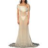 Sexy See Through Sheer Mesh Maxi Dress Sleeveless Lace Patchwork Long Dress Perspective Backless Bodycon Beach Wear view 1