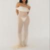 Sexy See Through Sheer Mesh Maxi Dress Sleeveless Lace Patchwork Long Dress Perspective Backless Bodycon Beach Wear view 3