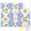 Watercolor Farm Lemon Fruit Beach Blanket Extra Large 108x84in Outdoor Waterproof Sandproof Picnic Blankets with Stakes Lightweight Beach Mat for Camping Travel Hiking,Retro Blue Flower on White view 1