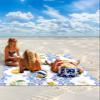 Watercolor Farm Lemon Fruit Beach Blanket Extra Large 108x84in Outdoor Waterproof Sandproof Picnic Blankets with Stakes Lightweight Beach Mat for Camping Travel Hiking,Retro Blue Flower on White view 2