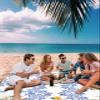 Watercolor Farm Lemon Fruit Beach Blanket Extra Large 108x84in Outdoor Waterproof Sandproof Picnic Blankets with Stakes Lightweight Beach Mat for Camping Travel Hiking,Retro Blue Flower on White view 4