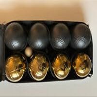 BuyBocceBalls Listing -73mm Metal Bocce/Petanque Set with 8 Black and Gold Balls and Black Bag