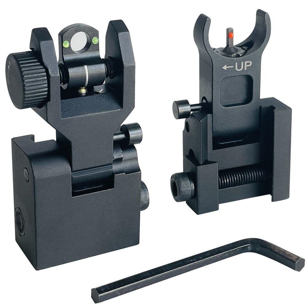 Socpuro Flip Up Front and Rear Sights, Fiber Optic Iron Sight Backup Sight with Green & Red Fiber Optics Dots
