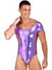 CHICTRY Mens Shiny Patent Leather Bodysuit Short Sleeve One-Piece Leotard Dancewear Swimwear Purple X-Large view 3
