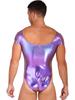 CHICTRY Mens Shiny Patent Leather Bodysuit Short Sleeve One-Piece Leotard Dancewear Swimwear Purple X-Large view 4
