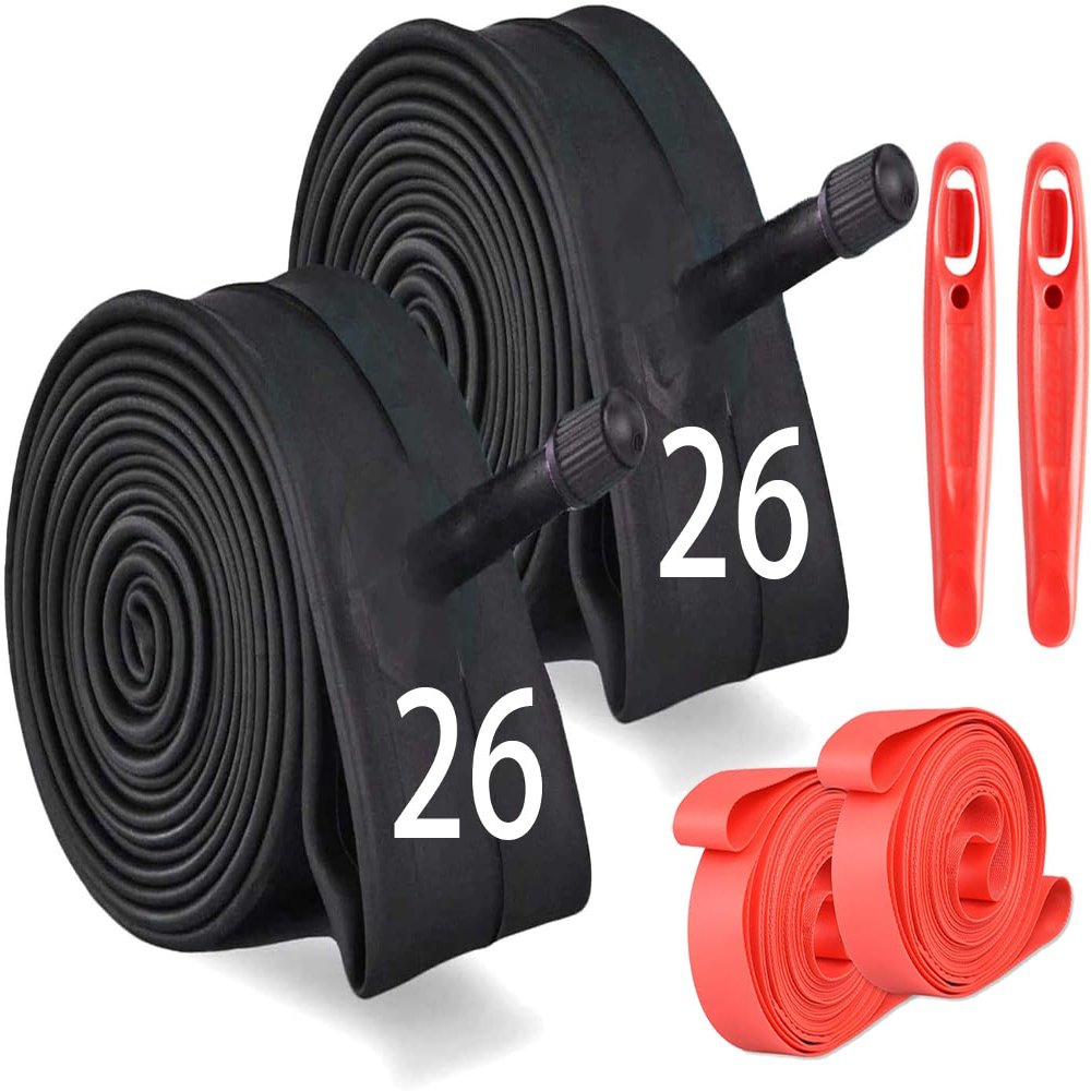 2 Pack 26x1.9/2.125 Bike Inner Tube with Tire Levers and Rim Strips 26 Inch, 26 Bike Tire Tubes Compatible with 26x1.9 26x1.95 26x2.0 26x2.125 Bicycle Tire Tyre Tubes Schrader Valve