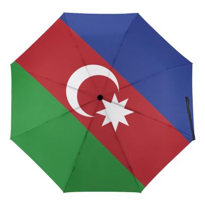 Calculay Flag of Azerbaijan Portable Automatic Switch Folding Umbrella Manual Sunshade Anti-UV Travel Umbrella Rainproof And Windproof Suitable for Men And Women Automatic