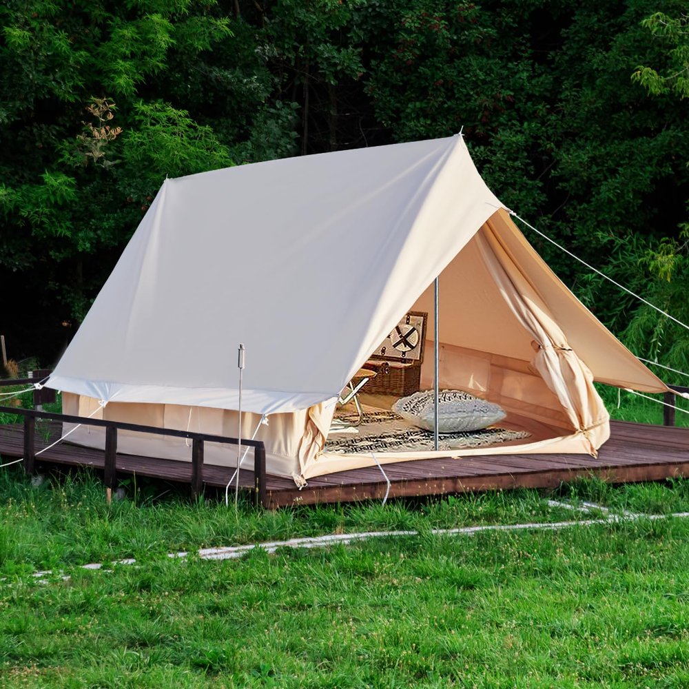 WELLOS Double Door Canvas Glamping Tent Rainproof, Camping Bell Tent for 4 Person with Windows, Easy Set-Up All Season Tents - Embrace Outdoor Luxury with Family-Friendly Tent and Ready for Thrills Large