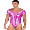 CHICTRY Mens Shiny Patent Leather Bodysuit Short Sleeve One-Piece Leotard Dancewear Swimwear Rose 3X-Large view 1