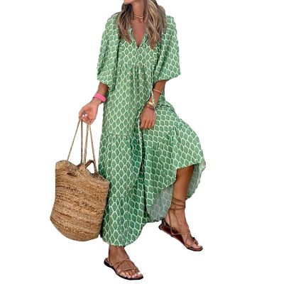 Women Bohemian Floral Print Maxi Dress Spaghetti Strap Backless Flowy Midi Long Dress Smocked Beach Sundress