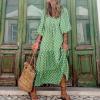 Women Bohemian Floral Print Maxi Dress Spaghetti Strap Backless Flowy Midi Long Dress Smocked Beach Sundress view 2