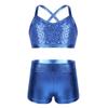 Moggemol Kids Girls 2 Piece Dance Outfits Sequins Crop Top with Metallic Shorts Set Jazz Hip Hop Dancewear C#Lightblue08 10 Years view 1