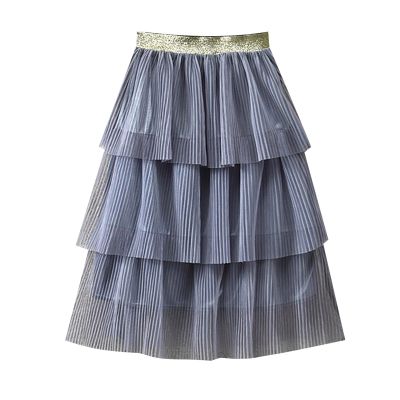Summer Girl Half Skirt Three Seersucker Press Pleated Mesh Half Skirt Princess Wind Short Baby Girl (Grey, 3-4 Years)