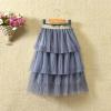 Summer Girl Half Skirt Three Seersucker Press Pleated Mesh Half Skirt Princess Wind Short Baby Girl (Grey, 3-4 Years) view 2