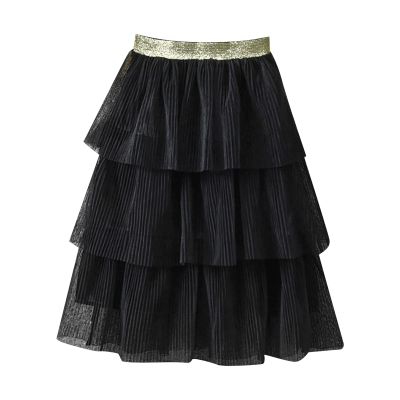 Summer Girl Half Skirt Three Seersucker Press Pleated Mesh Half Skirt Princess Wind Short Baby (Black, 18-24 Months)