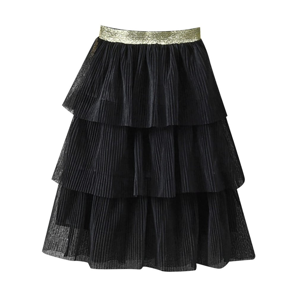 Summer Girl Half Skirt Three Seersucker Press Pleated Mesh Half Skirt Princess Wind Short Baby (Black, 18-24 Months)