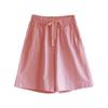JEsilunmaMY Womens Baggy Cotton Lounge Bermuda Shorts Drawstring Thin Shorts with Pockets Solid Color Casual Wide Leg Shorts (Pink,Large) view 1