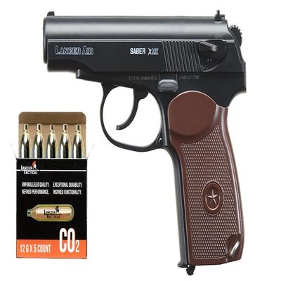 Lancer Tactical Air Pistol Saber XMK CO2 Airgun Makarych Pistol - 390 FPS w/High Pressure 12 Gram & Bag of Metal BB- Pack of 5