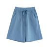 JEsilunmaMY Womens Baggy Cotton Lounge Bermuda Shorts Drawstring Thin Shorts with Pockets Solid Color Casual Wide Leg Shorts (Blue,X-Large) view 1
