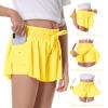 Girls Flowy Shorts Butterfly Shorts for Kids with Pocket 2-in-1 Athletic Shorts Running Shorts for Girls Youth Teen Active Workout Sports (Neon Yellow# Girls, Medium) view 3
