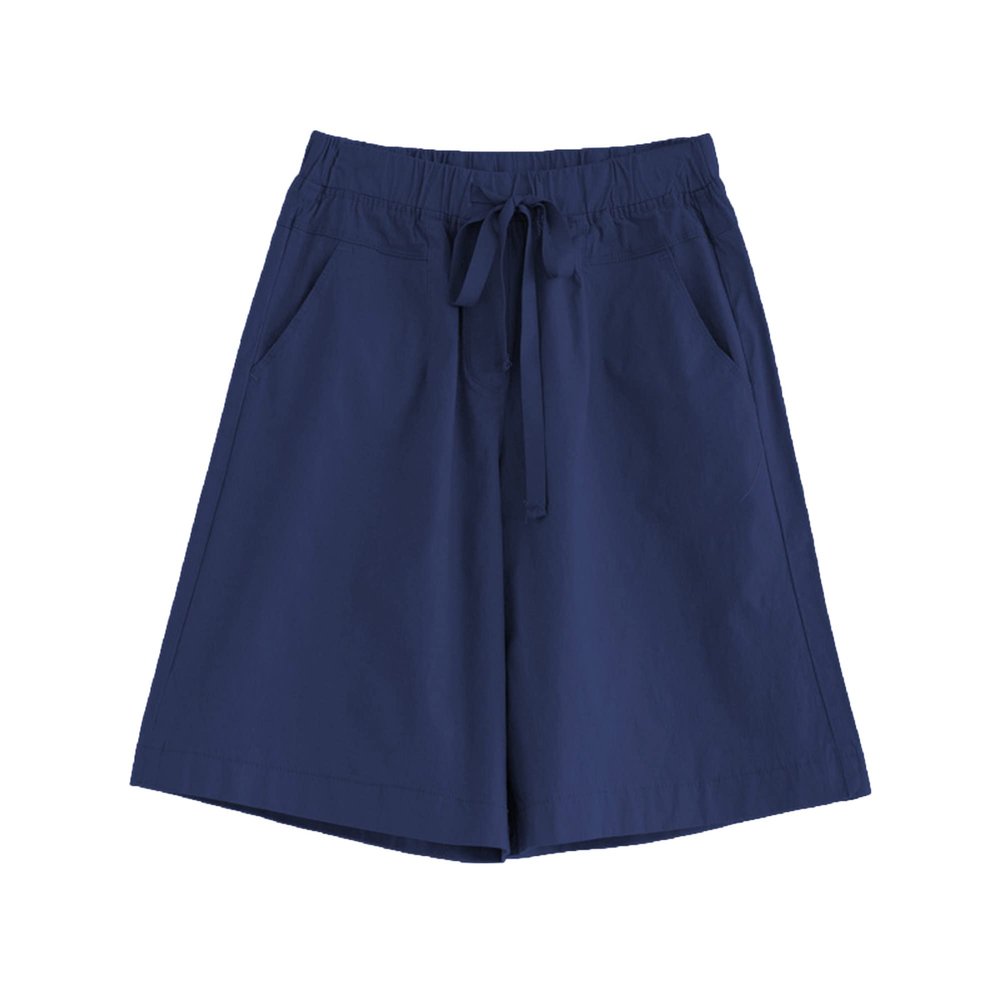 JEsilunmaMY Womens Baggy Cotton Lounge Bermuda Shorts Drawstring Thin Shorts with Pockets Solid Color Casual Wide Leg Shorts (Dark Blue,Large)