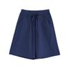 JEsilunmaMY Womens Baggy Cotton Lounge Bermuda Shorts Drawstring Thin Shorts with Pockets Solid Color Casual Wide Leg Shorts (Dark Blue,Large) view 1