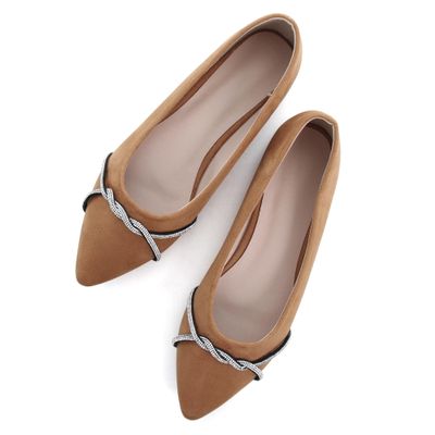 Dear Time Women's Ballet Flats Rhinestone Chains Loafers for Women Comfortable Casual Dressy Memory Foam Flat Shoes Khaki Size 9