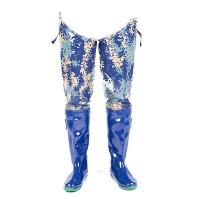 Hip Waders Blue Camouflage PVC Waterproof Fishing Buttocks for Waders, Wear-Resistant Oxford Sole Wading Boots (Color : Blue, Size : 5)