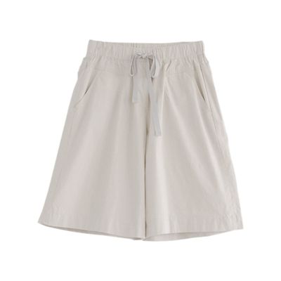JEsilunmaMY Womens Baggy Cotton Lounge Bermuda Shorts Drawstring Thin Shorts with Pockets Solid Color Casual Wide Leg Shorts (Beige,4X-Large)