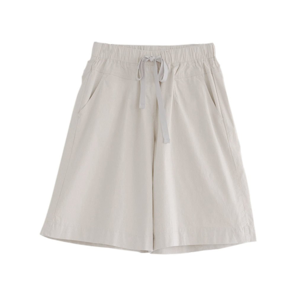 JEsilunmaMY Womens Baggy Cotton Lounge Bermuda Shorts Drawstring Thin Shorts with Pockets Solid Color Casual Wide Leg Shorts (Beige,4X-Large)