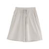 JEsilunmaMY Womens Baggy Cotton Lounge Bermuda Shorts Drawstring Thin Shorts with Pockets Solid Color Casual Wide Leg Shorts (Beige,4X-Large) view 1
