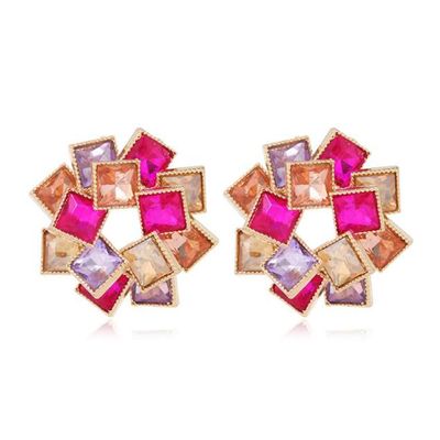 Colorful Diamond Earrings Multi-layer Square Water Diamond Earrings Windmill Shaped Alloy Diamond Earrings for Women's Party and Dance (KC Gold in Colorful)