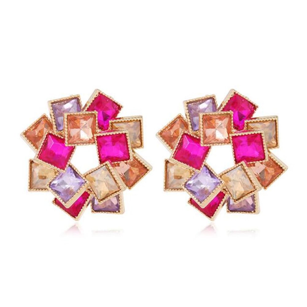 Colorful Diamond Earrings Multi-layer Square Water Diamond Earrings Windmill Shaped Alloy Diamond Earrings for Women's Party and Dance (KC Gold in Colorful)