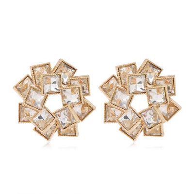 Colorful Diamond Earrings Multi-layer Square Water Diamond Earrings Windmill Shaped Alloy Diamond Earrings for Women's Party and Dance (KC Gold in White)