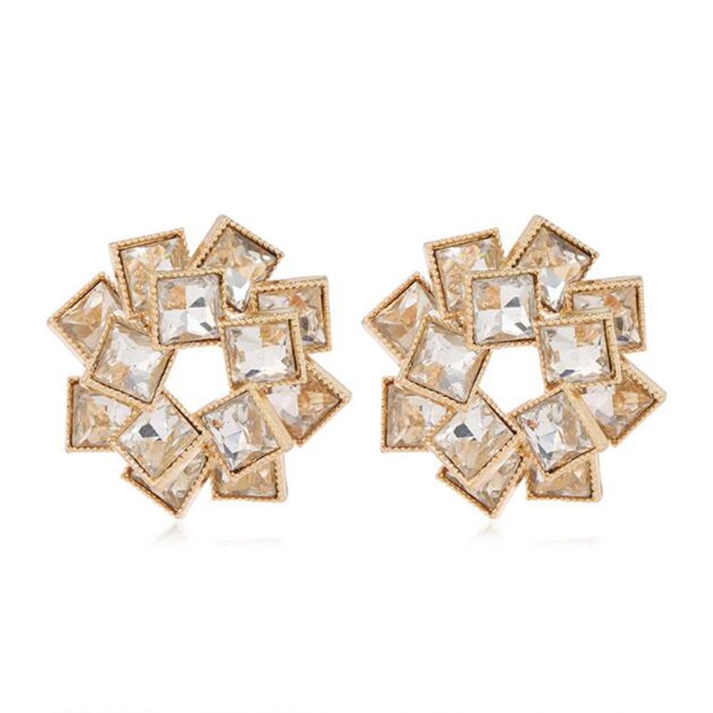Colorful Diamond Earrings Multi-layer Square Water Diamond Earrings Windmill Shaped Alloy Diamond Earrings for Women's Party and Dance (KC Gold in White)