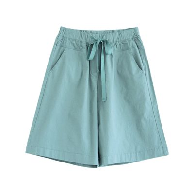 JEsilunmaMY Womens Baggy Cotton Lounge Bermuda Shorts Drawstring Thin Shorts with Pockets Solid Color Casual Wide Leg Shorts (Cyan,4X-Large)