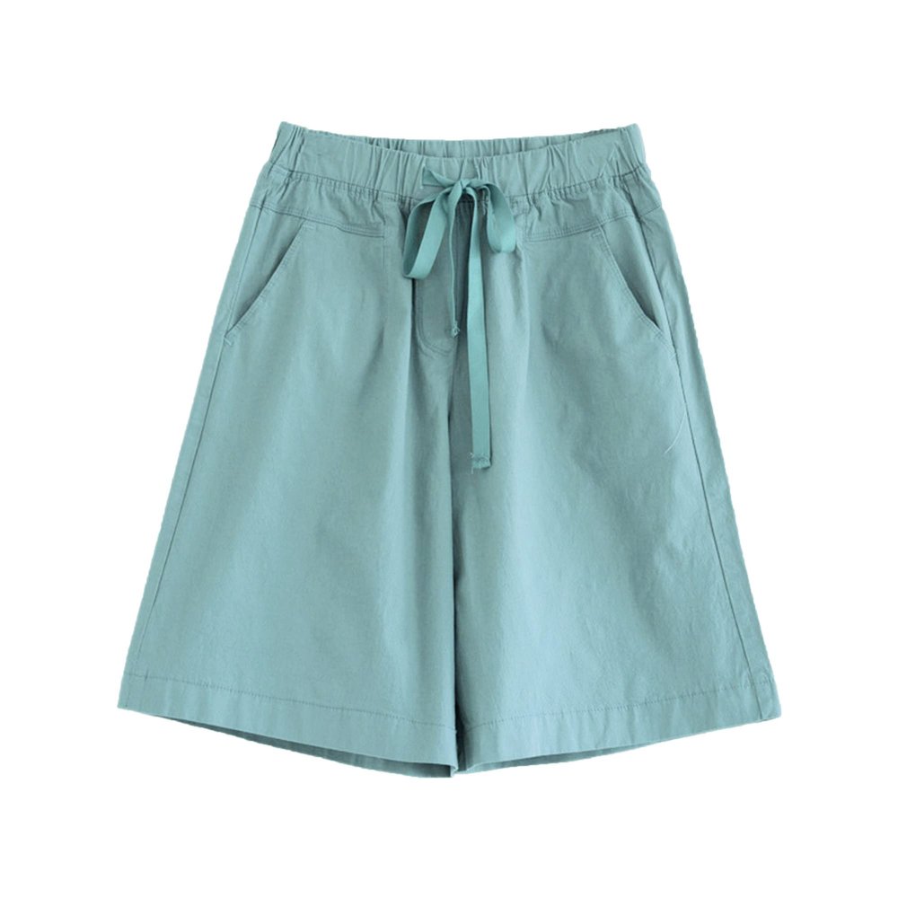 JEsilunmaMY Womens Baggy Cotton Lounge Bermuda Shorts Drawstring Thin Shorts with Pockets Solid Color Casual Wide Leg Shorts (Cyan,4X-Large)